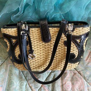 Brighton Straw bag with black leather scroll trim